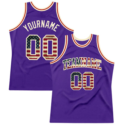 Custom Purple Vintage USA Flag-Cream Authentic Throwback Basketball Jersey - Sky-Custom