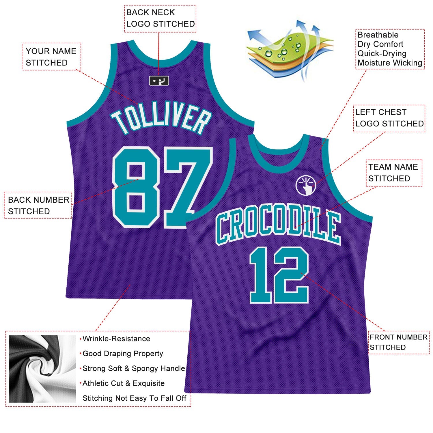 Custom Purple Teal-White Authentic Throwback Basketball Jersey - Sky-Custom