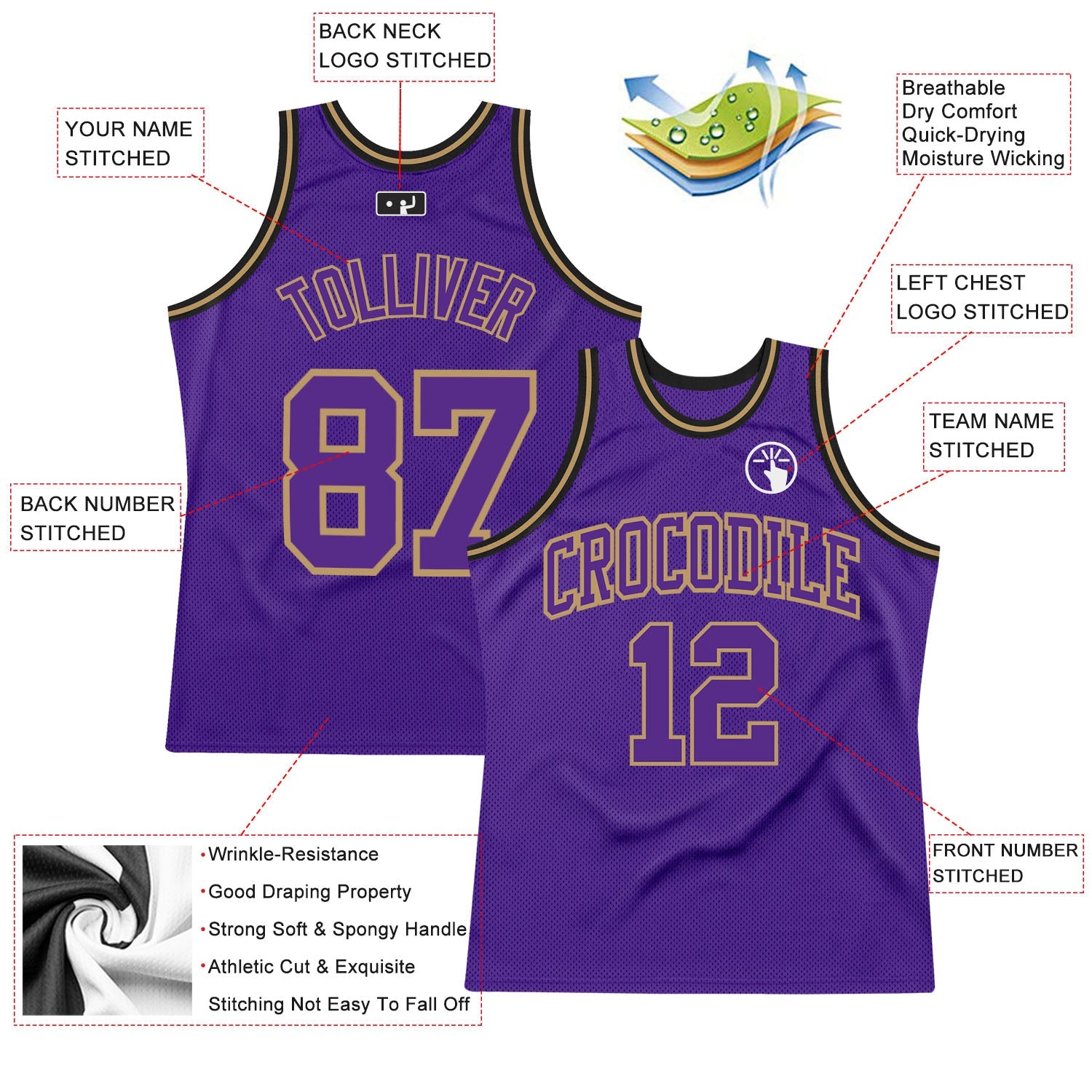 Custom Purple Purple Old Gold-Black Authentic Throwback Basketball Jersey - Sky-Custom