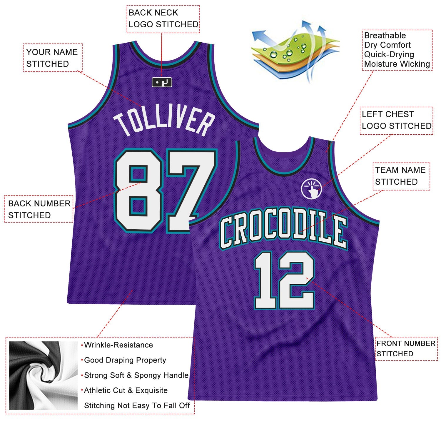 Custom Purple White Black-Teal Authentic Throwback Basketball Jersey - Sky-Custom