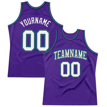 Custom Purple White Black-Teal Authentic Throwback Basketball Jersey - Sky-Custom