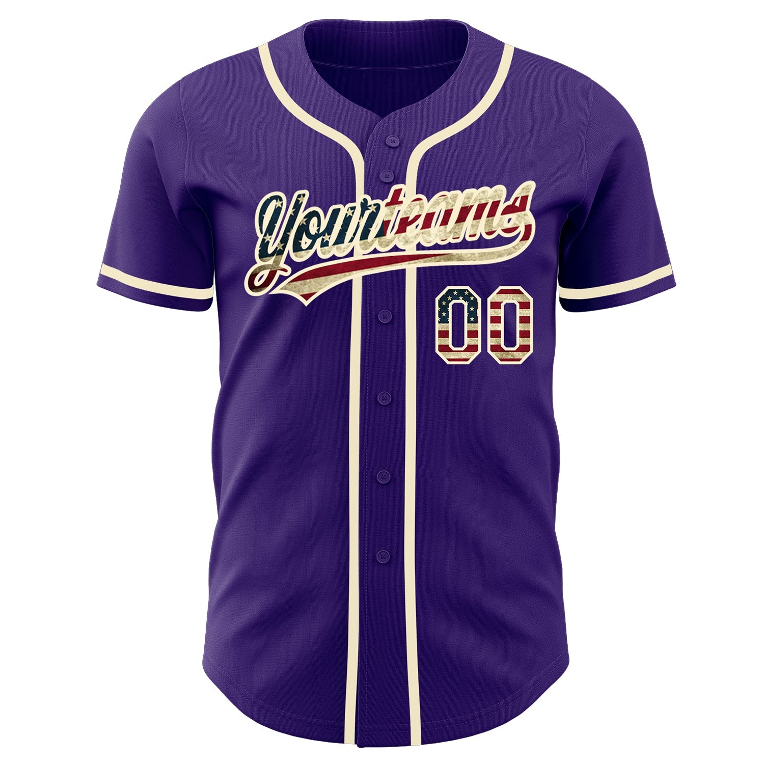Custom Purple Vintage USA Flag-Cream Authentic Baseball Jersey - Sky-Custom
