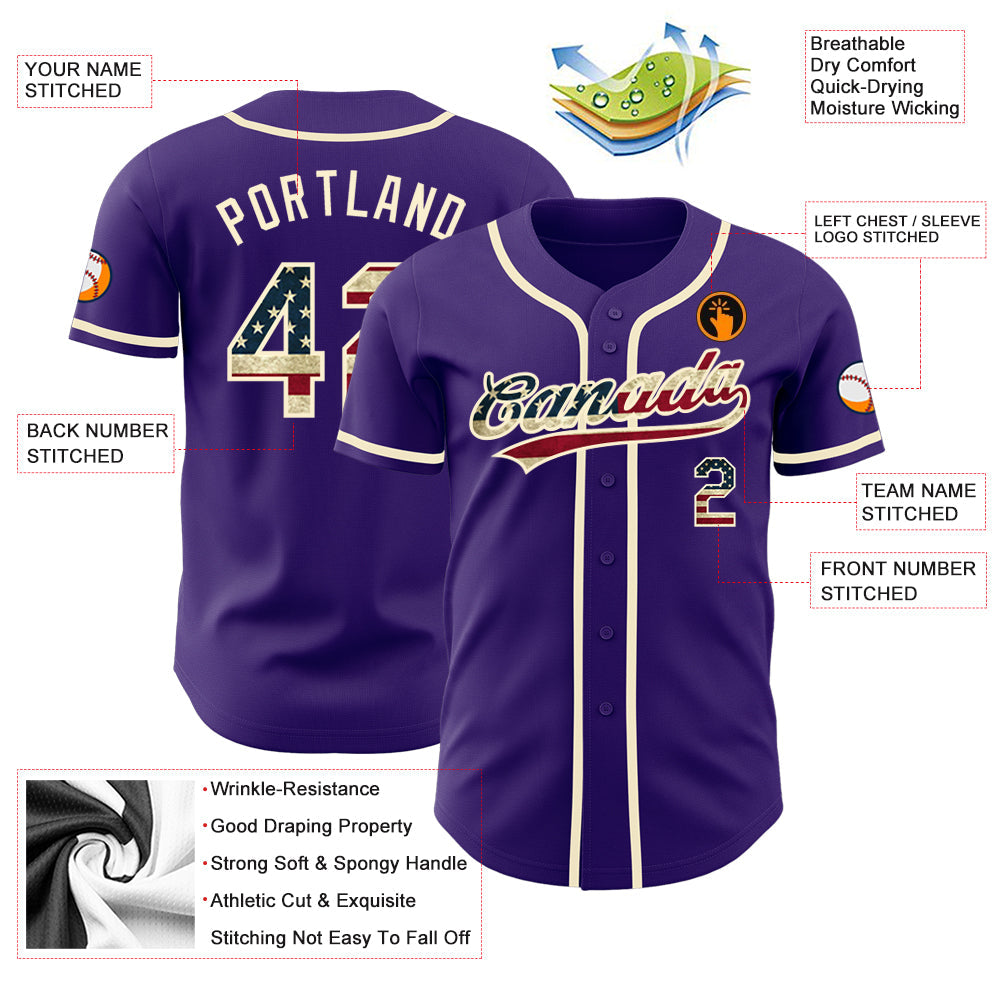 Custom Purple Vintage USA Flag-Cream Authentic Baseball Jersey - Sky-Custom