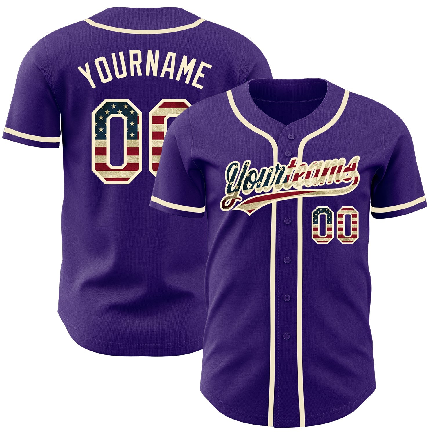 Custom Purple Vintage USA Flag-Cream Authentic Baseball Jersey - Sky-Custom