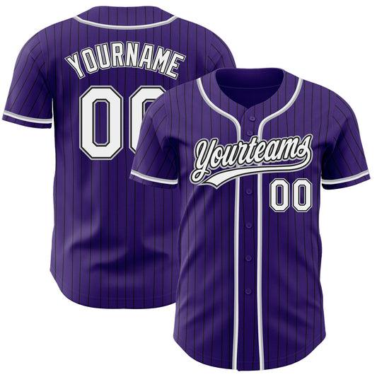Custom Purple Black Pinstripe White-Gray Authentic Baseball Jersey - Sky-Custom
