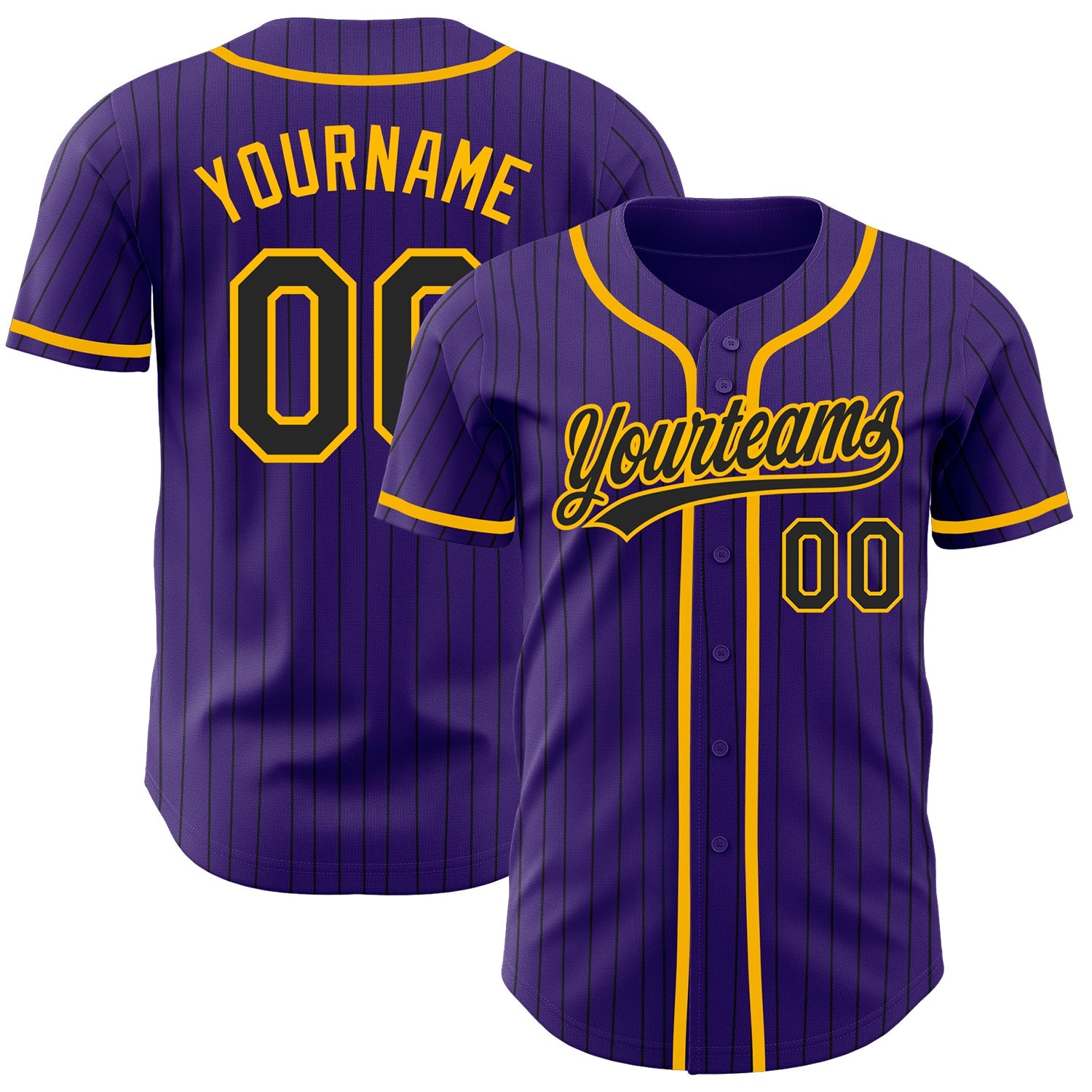 Custom Purple Black Pinstripe Black-Gold Authentic Baseball Jersey - Sky-Custom