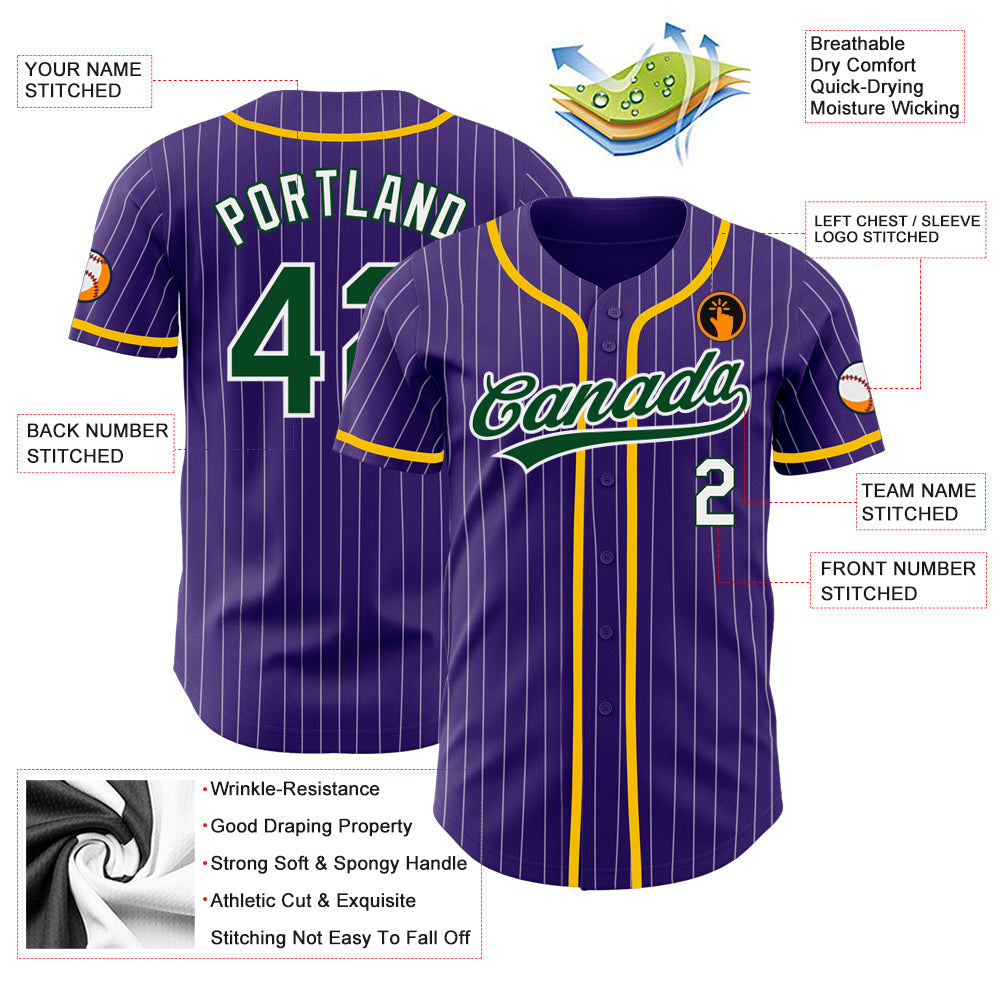 Custom Purple White Pinstripe Green Authentic Baseball Jersey - Sky-Custom