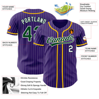 Custom Purple White Pinstripe Green Authentic Baseball Jersey - Sky-Custom