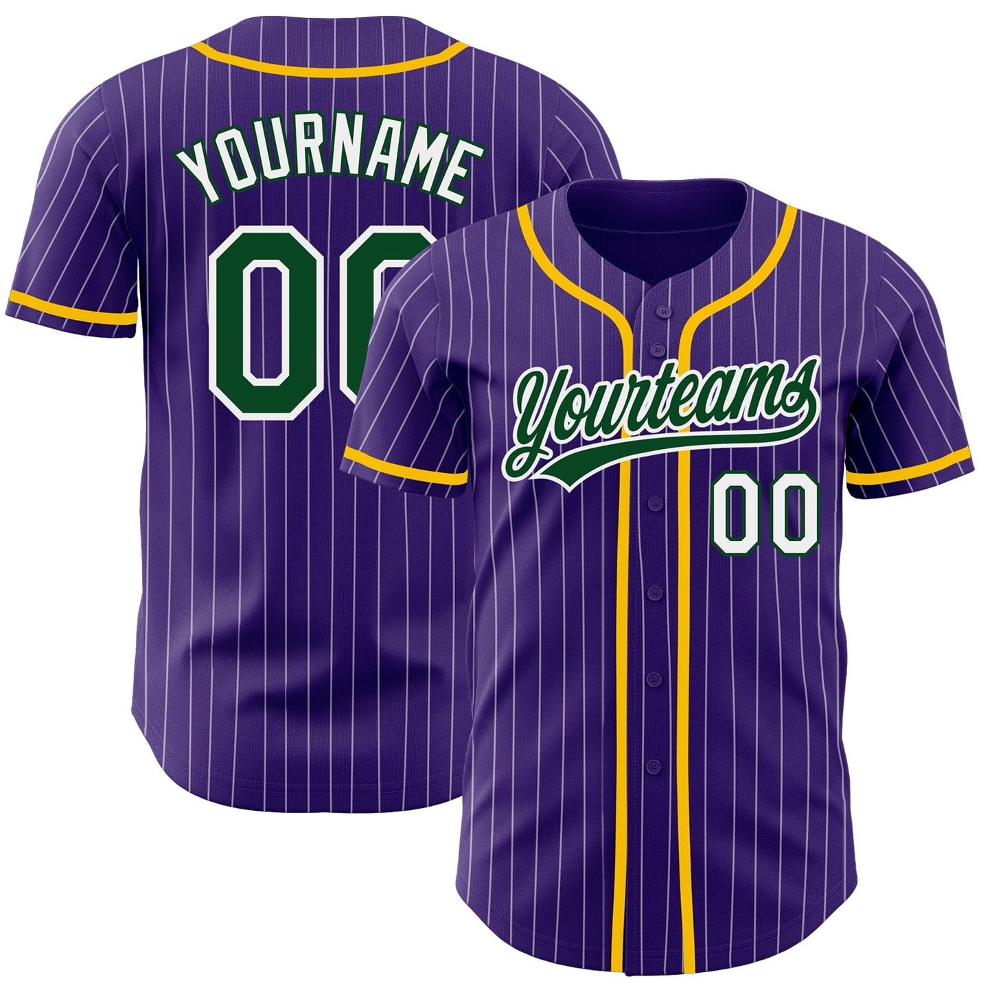 Custom Purple White Pinstripe Green Authentic Baseball Jersey - Sky-Custom
