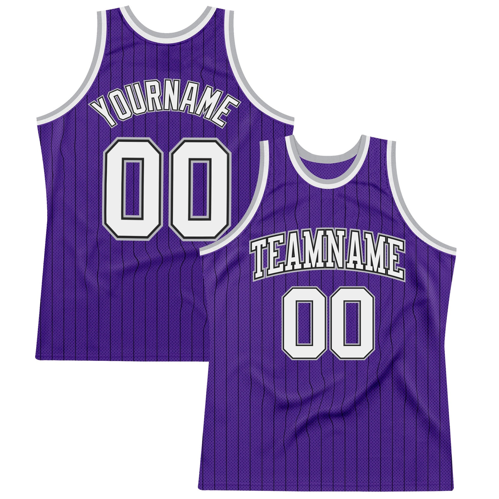 Custom Purple Black Pinstripe White-Gray Authentic Basketball Jersey - Sky-Custom
