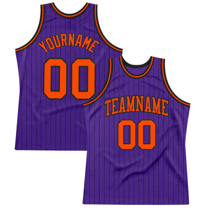Custom Purple Black Pinstripe Orange Authentic Basketball Jersey - Sky-Custom