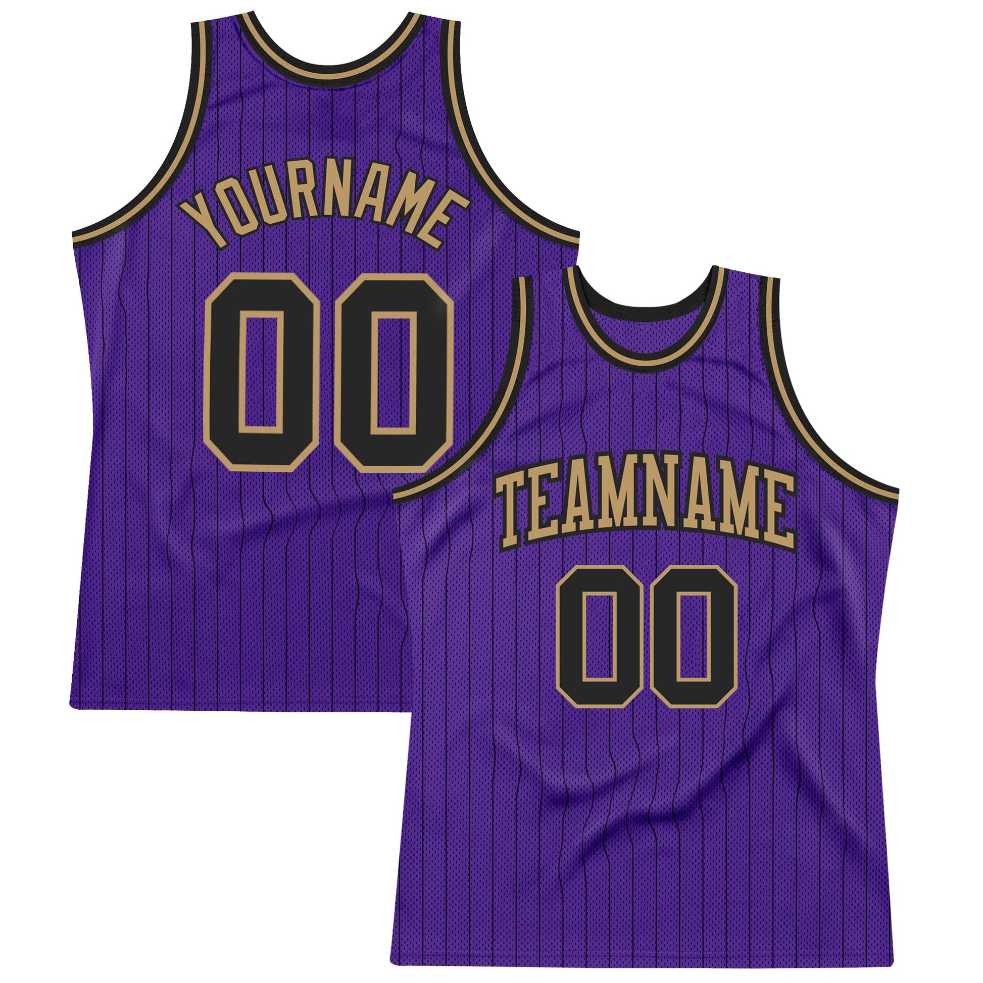 Custom Purple Black Pinstripe Black-Old Gold Authentic Basketball Jersey - Sky-Custom
