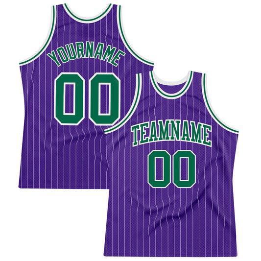 Custom Purple White Pinstripe Kelly Green Authentic Basketball Jersey - Sky-Custom