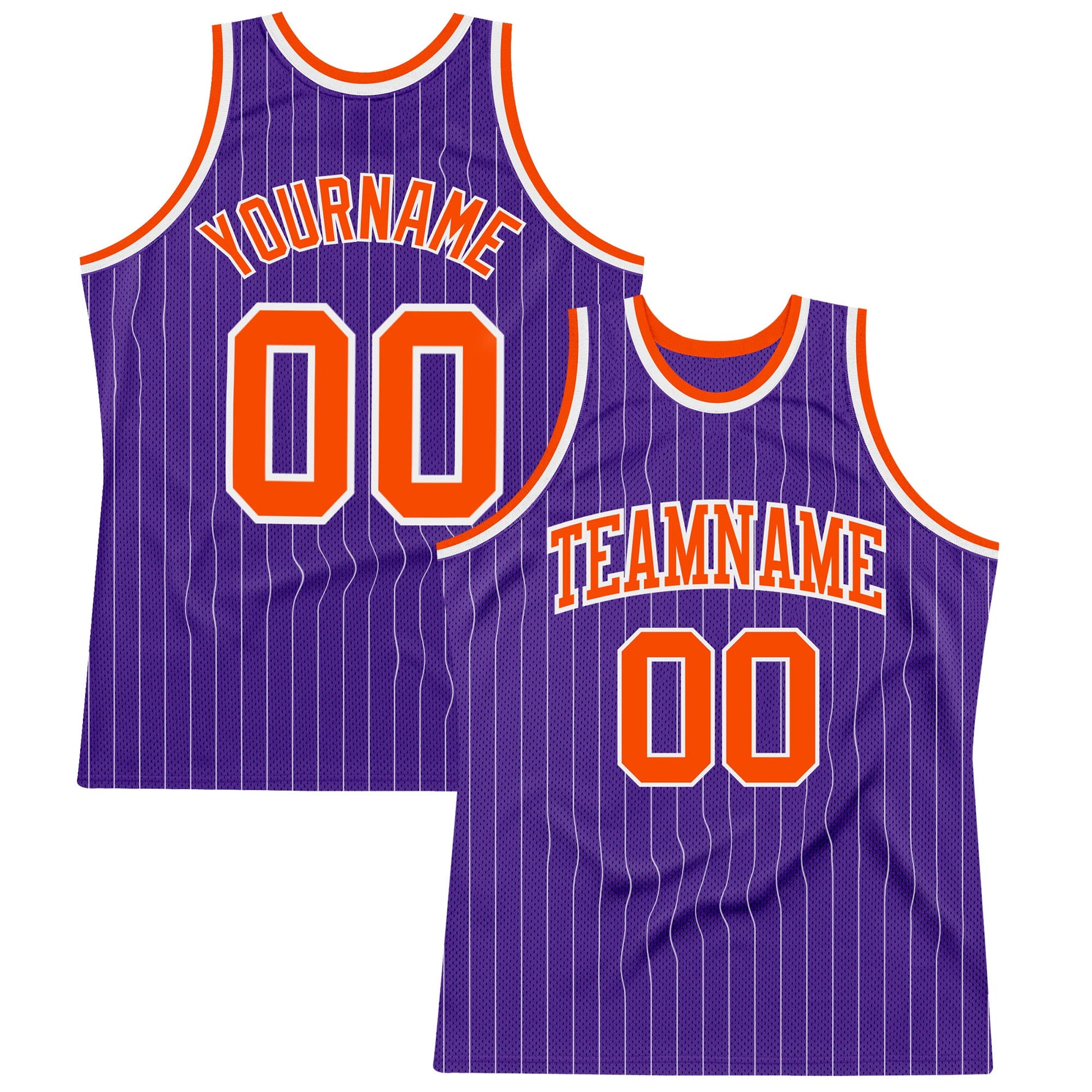 Custom Purple White Pinstripe Orange Authentic Basketball Jersey - Sky-Custom