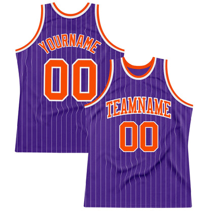 Custom Purple White Pinstripe Orange Authentic Basketball Jersey - Sky-Custom