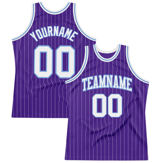 Custom Purple White Pinstripe White-Light Blue Authentic Basketball Jersey - Sky-Custom