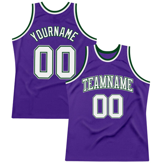 Custom Purple White Green-Gray Authentic Throwback Basketball Jersey - Sky-Custom