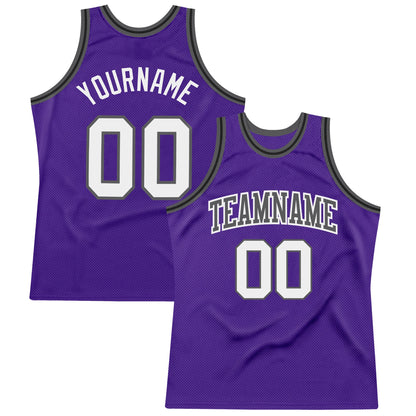 Custom Purple White Steel Gray-Black Authentic Throwback Basketball Jersey - Sky-Custom