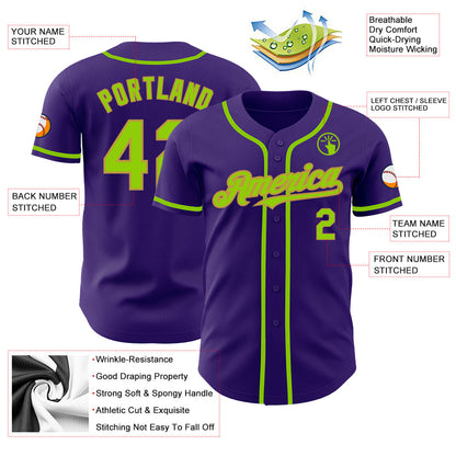 Custom Purple Neon Green-Old Gold Authentic Baseball Jersey - Sky-Custom