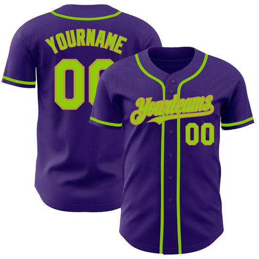 Custom Purple Neon Green-Old Gold Authentic Baseball Jersey - Sky-Custom