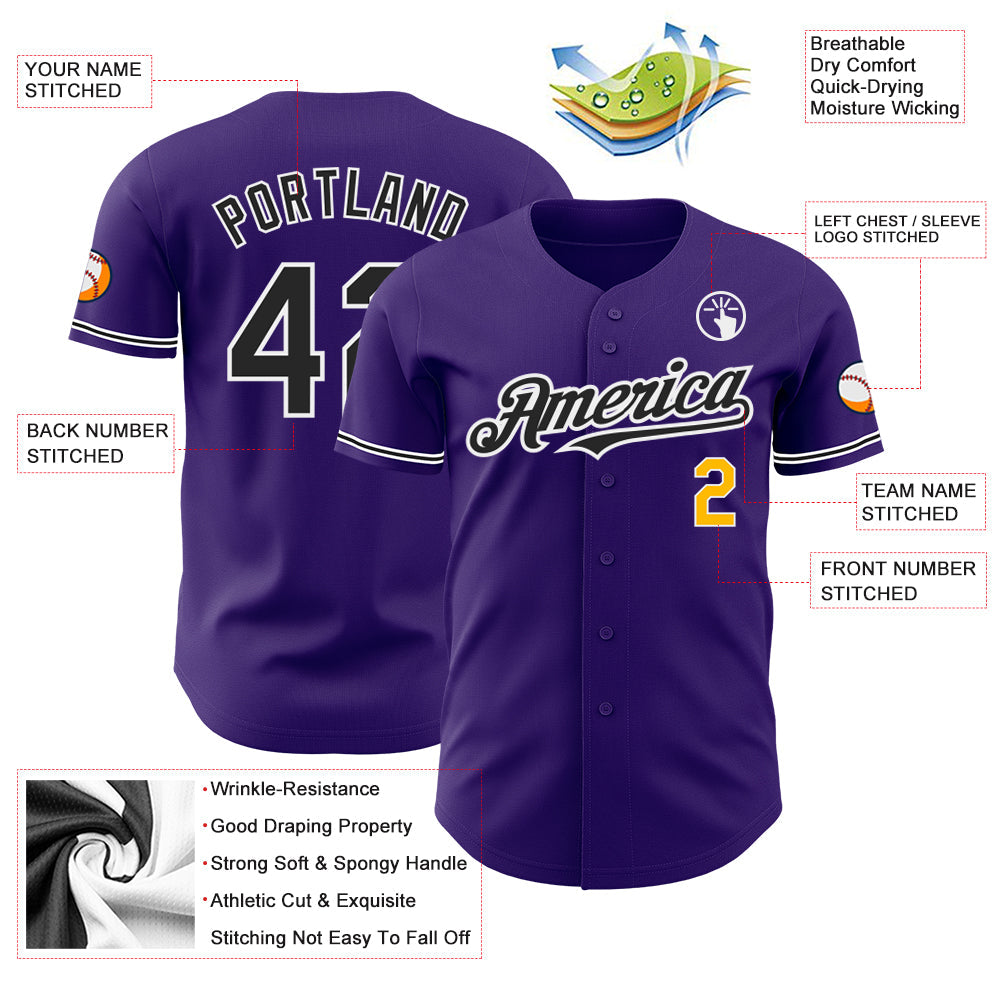 Custom Purple Black-Gold Authentic Baseball Jersey - Sky-Custom