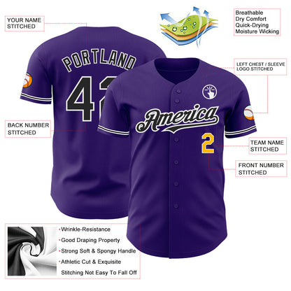 Custom Purple Black-Gold Authentic Baseball Jersey - Sky-Custom