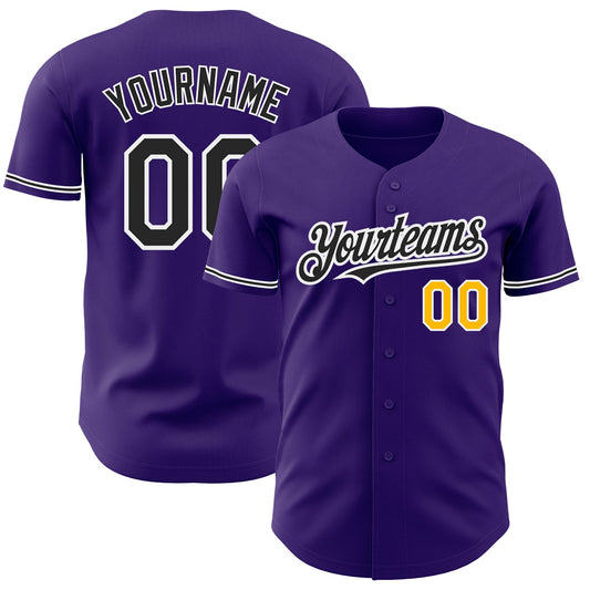 Custom Purple Black-Gold Authentic Baseball Jersey - Sky-Custom