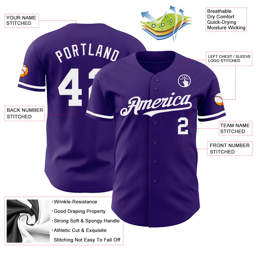 Custom Purple White Authentic Baseball Jersey - Sky-Custom