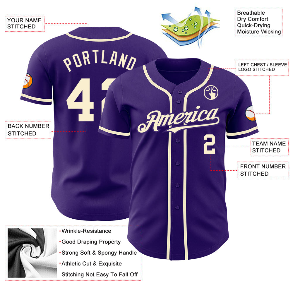 Custom Purple Cream Authentic Baseball Jersey - Sky-Custom
