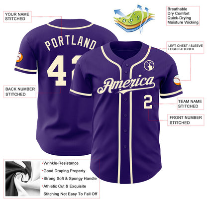Custom Purple Cream Authentic Baseball Jersey - Sky-Custom