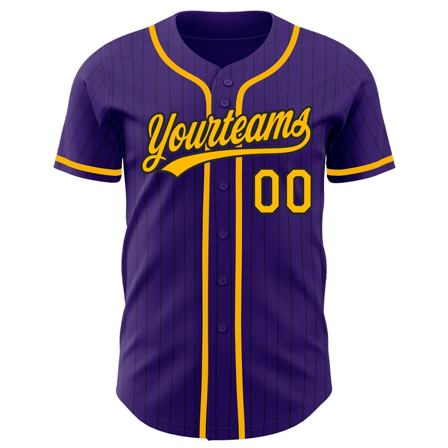 Custom Purple Black Pinstripe Gold Authentic Baseball Jersey - Sky-Custom