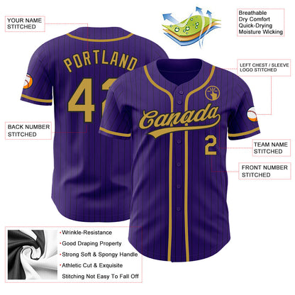 Custom Purple Black Pinstripe Old Gold Authentic Baseball Jersey - Sky-Custom