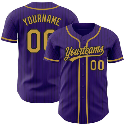 Custom Purple Black Pinstripe Old Gold Authentic Baseball Jersey - Sky-Custom
