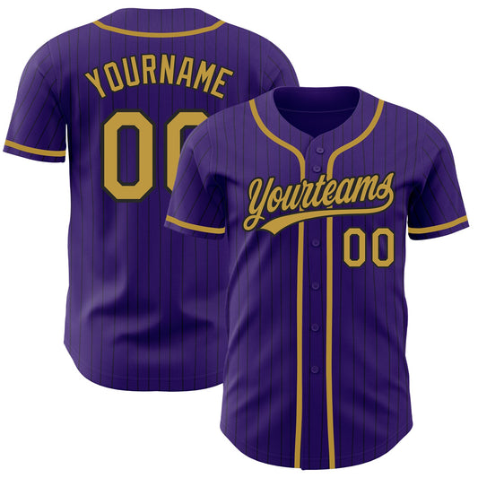 Custom Purple Black Pinstripe Old Gold Authentic Baseball Jersey - Sky-Custom