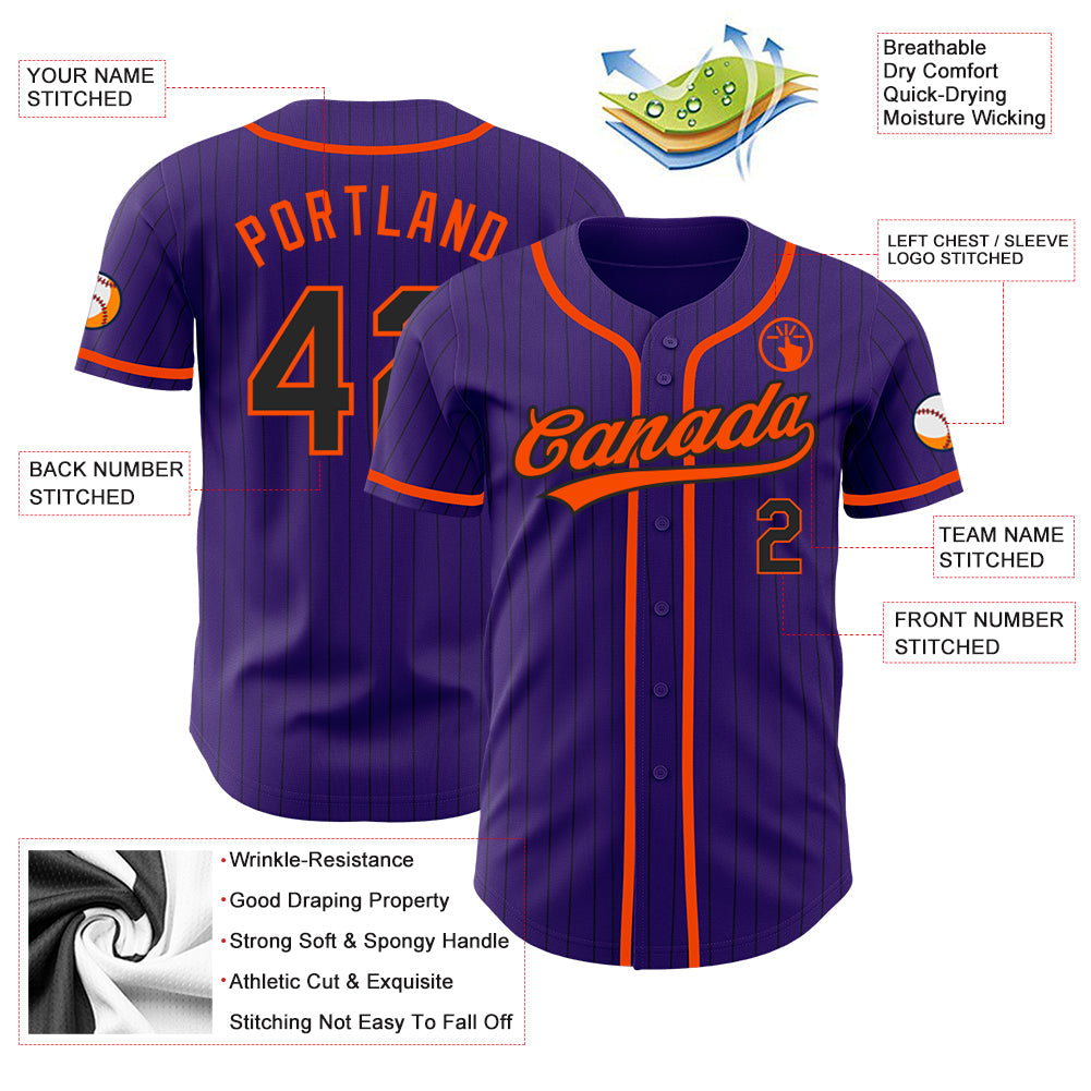 Custom Purple Black Pinstripe Orange Authentic Baseball Jersey - Sky-Custom