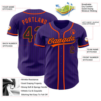 Custom Purple Black Pinstripe Orange Authentic Baseball Jersey - Sky-Custom