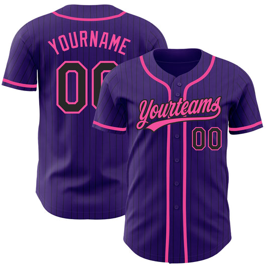 Custom Purple Black Pinstripe Pink Authentic Baseball Jersey - Sky-Custom