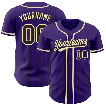 Custom Purple Black Pinstripe City Cream Authentic Baseball Jersey - Sky-Custom