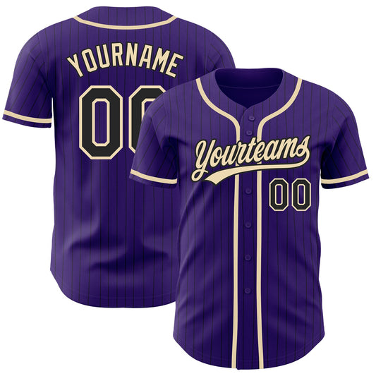 Custom Purple Black Pinstripe City Cream Authentic Baseball Jersey - Sky-Custom