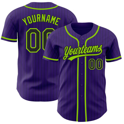 Custom Purple Black Pinstripe Neon Green Authentic Baseball Jersey - Sky-Custom