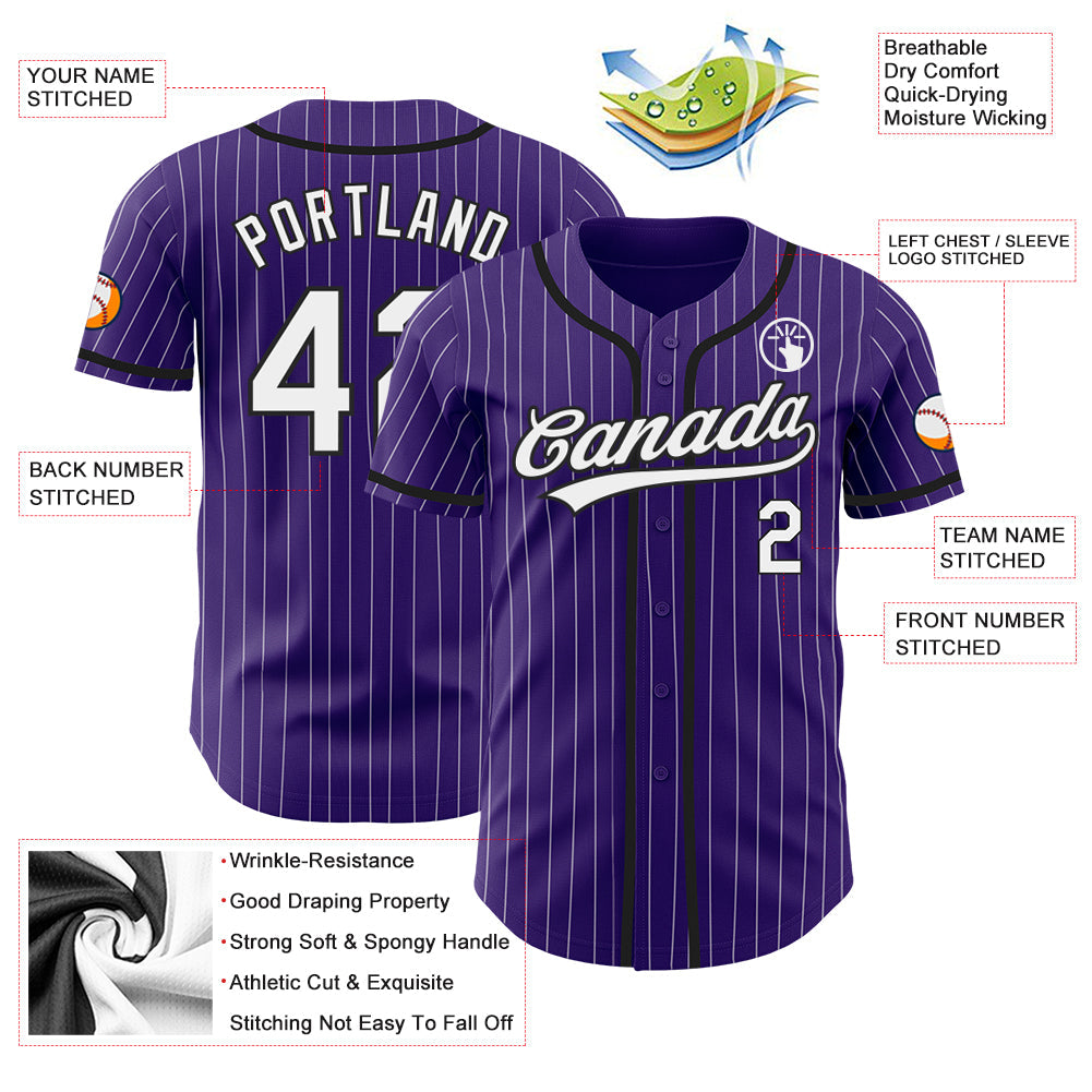 Custom Purple White Pinstripe Black Authentic Baseball Jersey - Sky-Custom