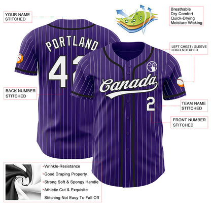 Custom Purple White Pinstripe Black Authentic Baseball Jersey - Sky-Custom