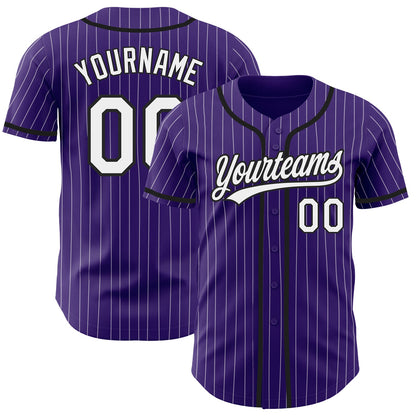 Custom Purple White Pinstripe Black Authentic Baseball Jersey - Sky-Custom