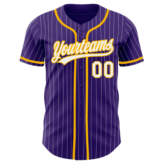 Custom Purple White Pinstripe Gold Authentic Baseball Jersey - Sky-Custom