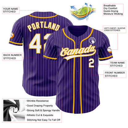 Custom Purple White Pinstripe Gold Authentic Baseball Jersey - Sky-Custom