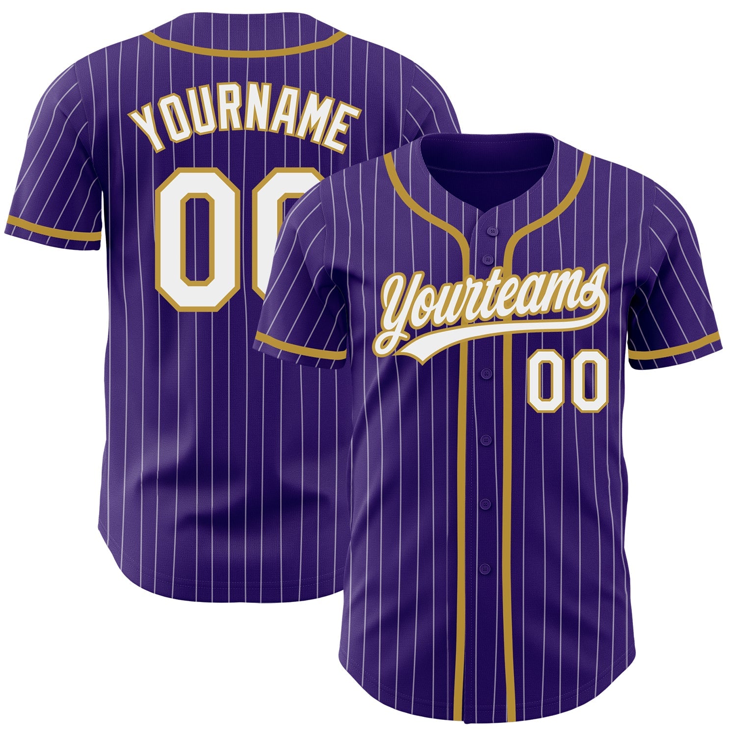 Custom Purple White Pinstripe Old Gold Authentic Baseball Jersey - Sky-Custom