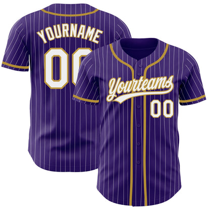 Custom Purple White Pinstripe Old Gold Authentic Baseball Jersey - Sky-Custom
