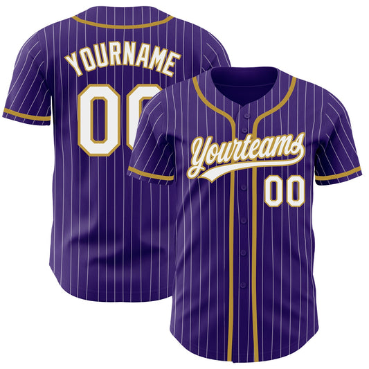 Custom Purple White Pinstripe Old Gold Authentic Baseball Jersey - Sky-Custom