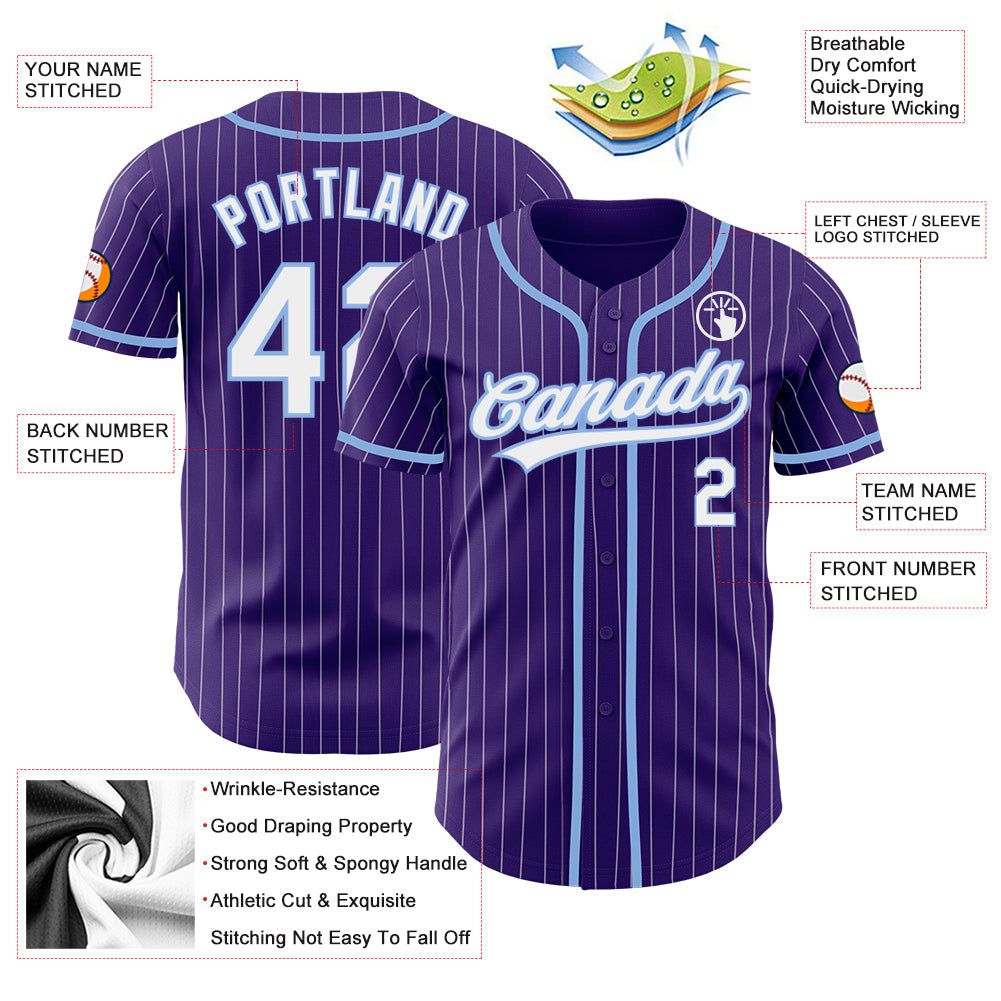 Custom Purple White Pinstripe Light Blue Authentic Baseball Jersey - Sky-Custom