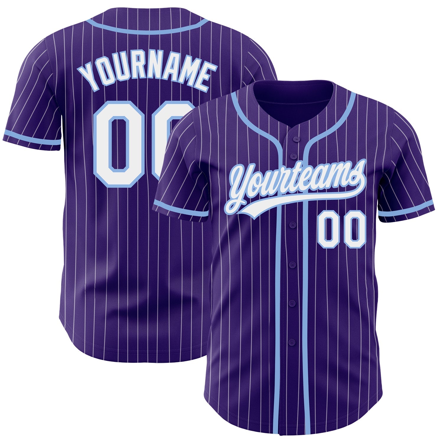 Custom Purple White Pinstripe Light Blue Authentic Baseball Jersey - Sky-Custom